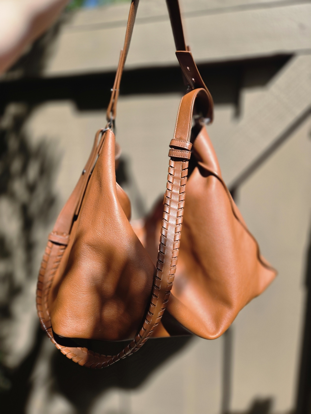 All Saints Brown Kita East West Leather Tote Bag with Braided Strap - Picture 3 of 16